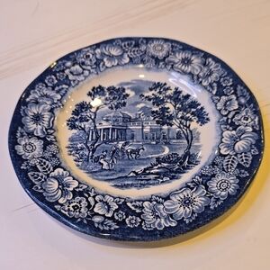 Classic Liberty Blue Bread Plate Historical Colony Scenes